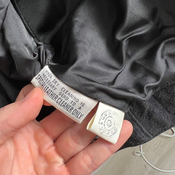 Vintage Women's Suede Leather Jacket Black Large Lined Cropped Western SMOKE 80s - Picture 5 of 11